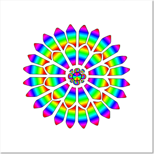 Rainbow Stained Glass Flower Mandala Window Posters and Art